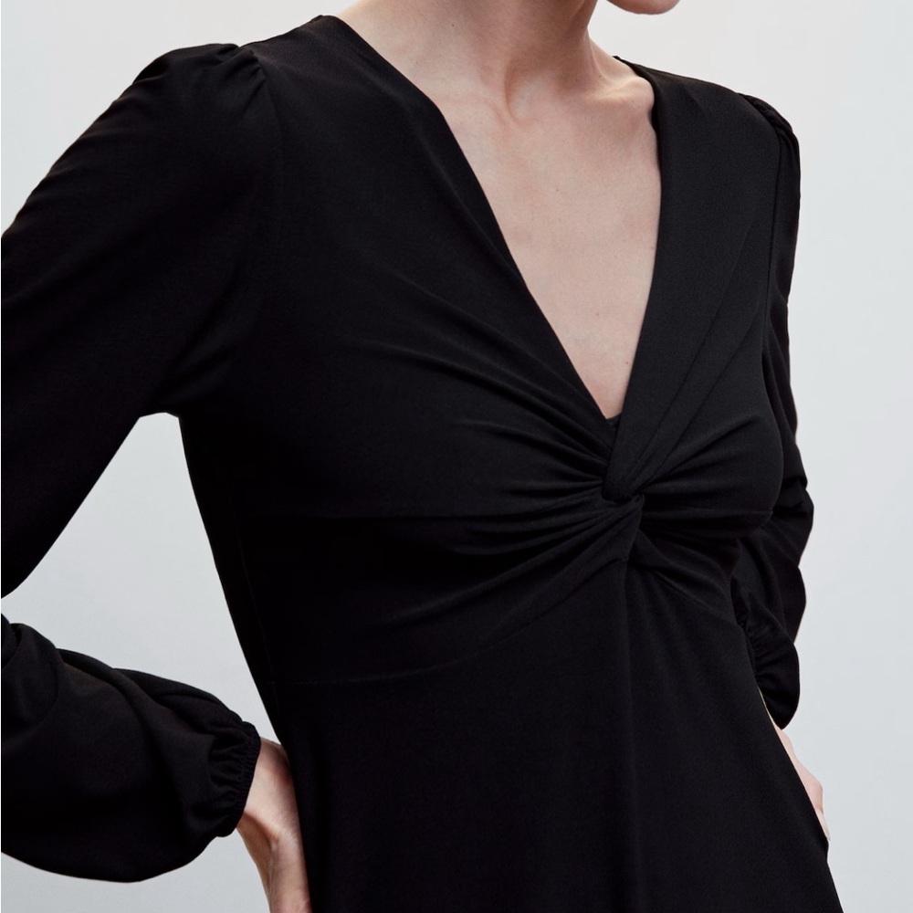 MANGO NEW Black Dress With Knot Detail Size Small - Picture 2 of 7